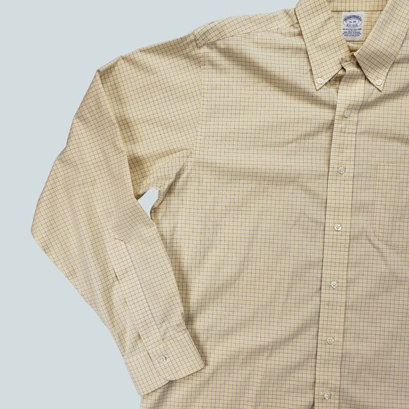 Brooks Brothers 1818 Men's Dress Shirt Yellow Check Button Down  Size 16-35 - Picture 5 of 14